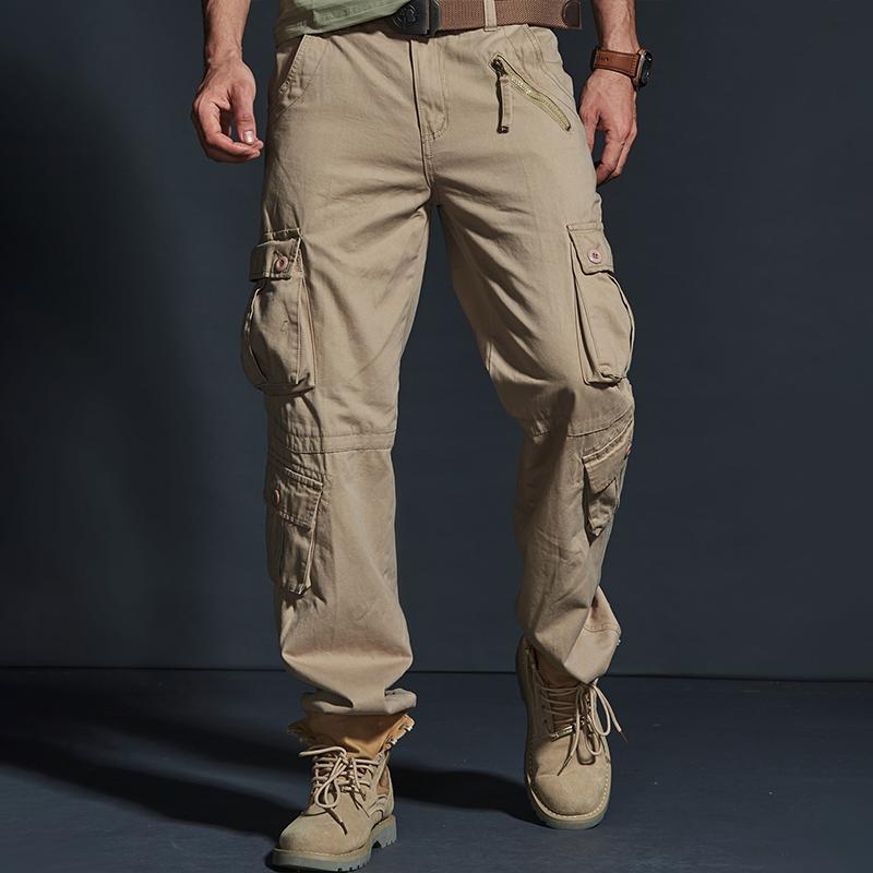 Pantalones cargo de algodón multibolsillos holgados y lisos para hombre 27845748Z