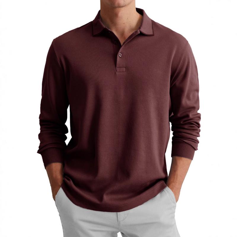 Men's Solid Color Button-Down Lapel Long-Sleeved Polo Shirt 37072230Y