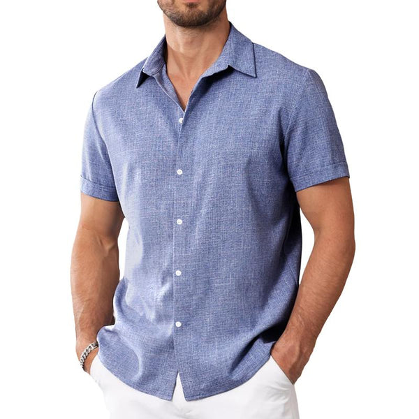 Men's Solid Color Hawaiian Lapel Short Sleeve Shirt 28019665X