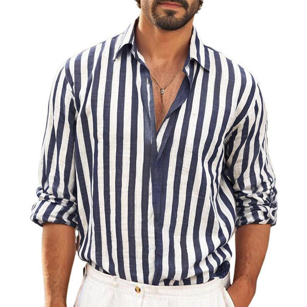 Men's Casual Striped Lapel Long Sleeve Shirt 20333088X