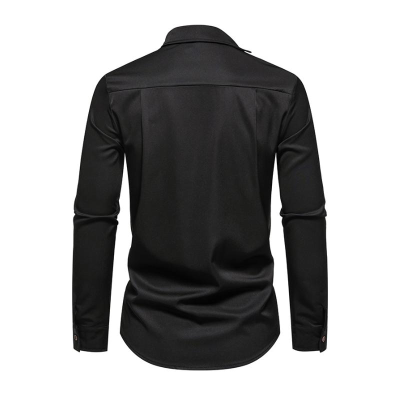 Men's Casual Lapel Slanted Placket Asymmetric Slim Fit Long Sleeve Shirt 50452395M