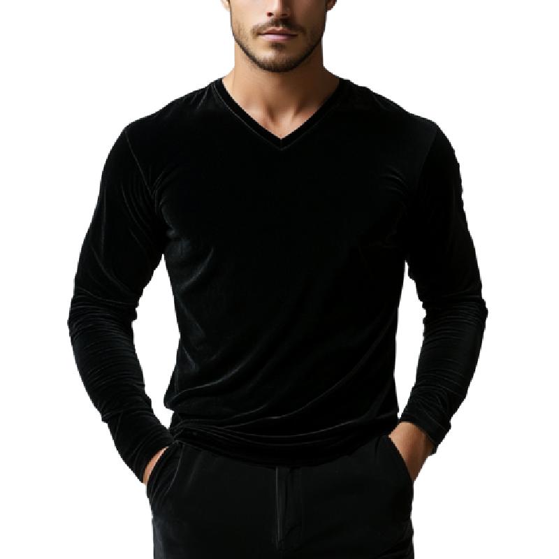 Men's Casual V-neck Slim Velvet Long Sleeve T-shirt 50590359K