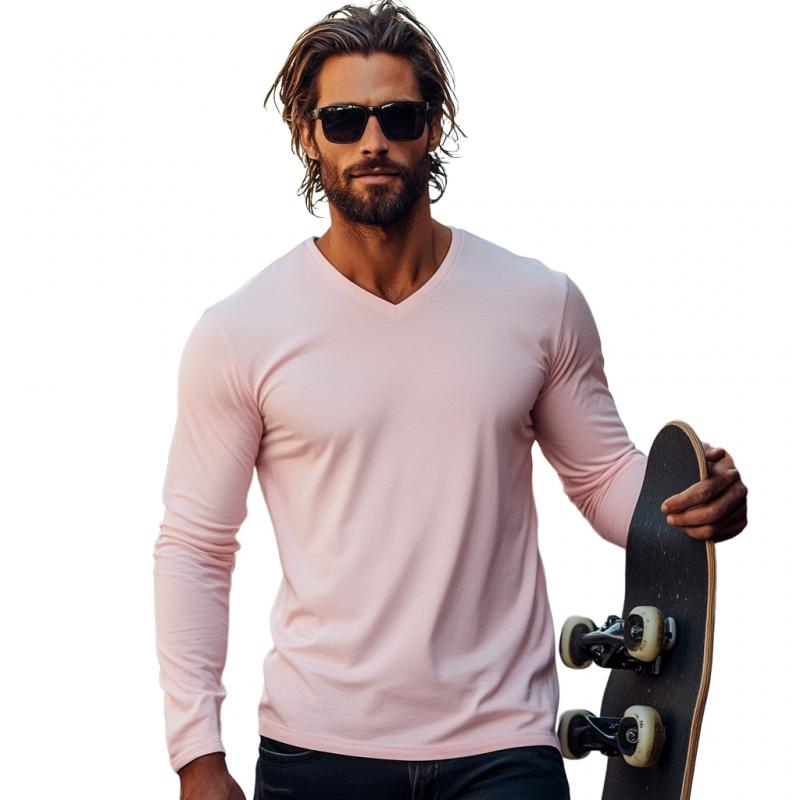 Men's Casual Cotton V-neck Slim Fit Long Sleeve T-shirt 69729843M