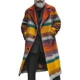 Men's Retro Casual Colorful Gradient Stripe Printed Mid-Length Lapel Coat 36908491TO