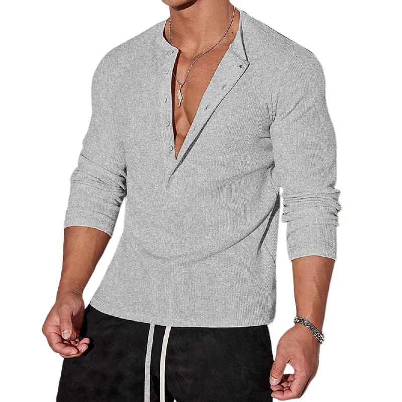 Men's Casual Long Sleeve Button Crew Neck T-Shirt 62922842X