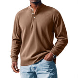 Men's Solid Striped Henley Collar Long Sleeve T-shirt 37380023Z