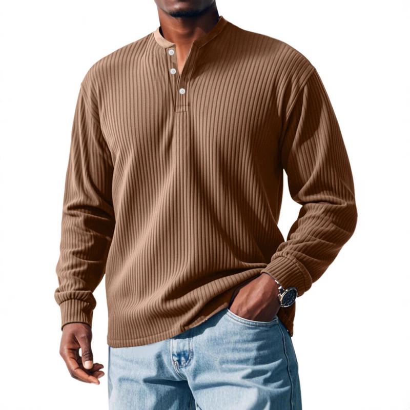 Men's Solid Striped Henley Collar Long Sleeve T-shirt 37380023Z