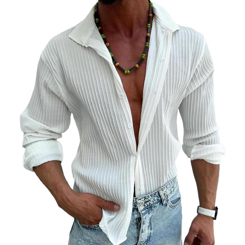 Camisa informal de manga larga con solapa y rayas lisas para hombre 22113270Z