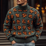 Men's Fashion Colorblock Leopard Turtleneck Warm Knitted Sweater 86039436M