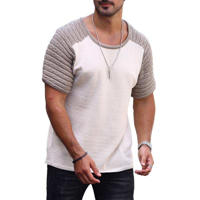 Men's Colorblock Knitted Crew Neck Short Sleeve Pullover 56951255Y