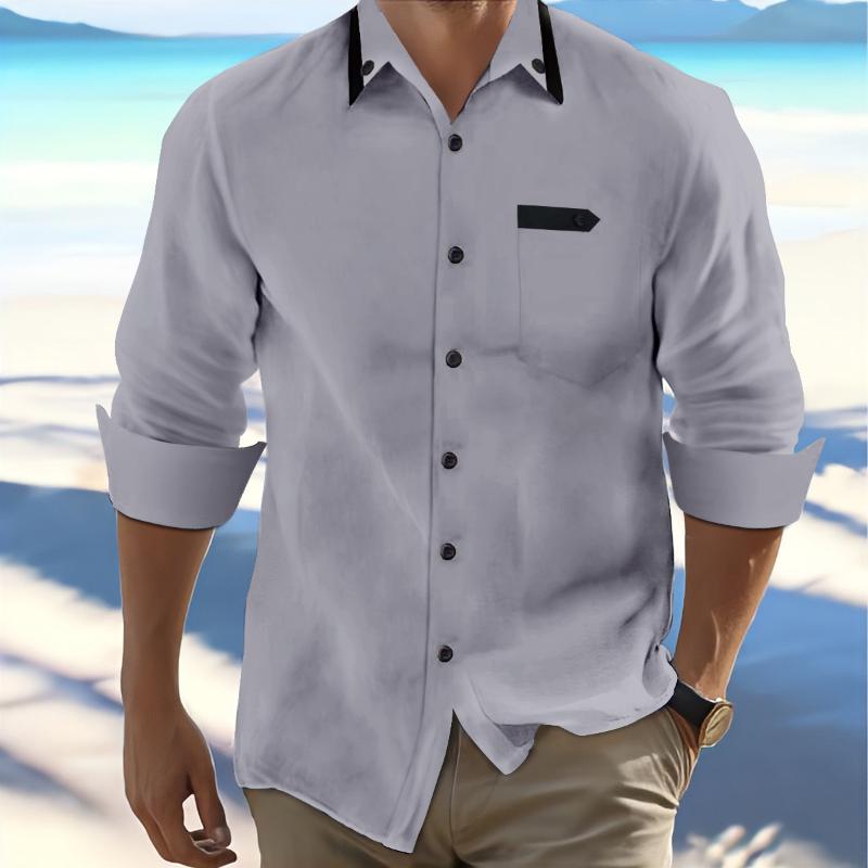 Chemise ample décontractée à manches longues en coton et lin pour hommes 18601388X