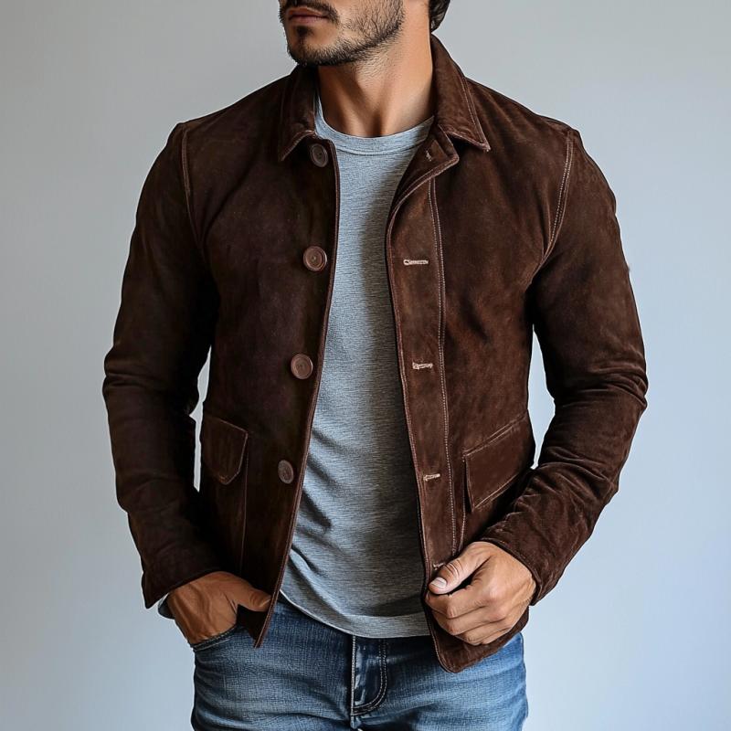 Men's Vintage Suede Single Breasted Lapel Jacket 14375508Y