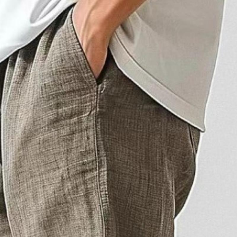 Men's Casual Cotton Linen Slim Fit Elastic Waist Pants 09443141M