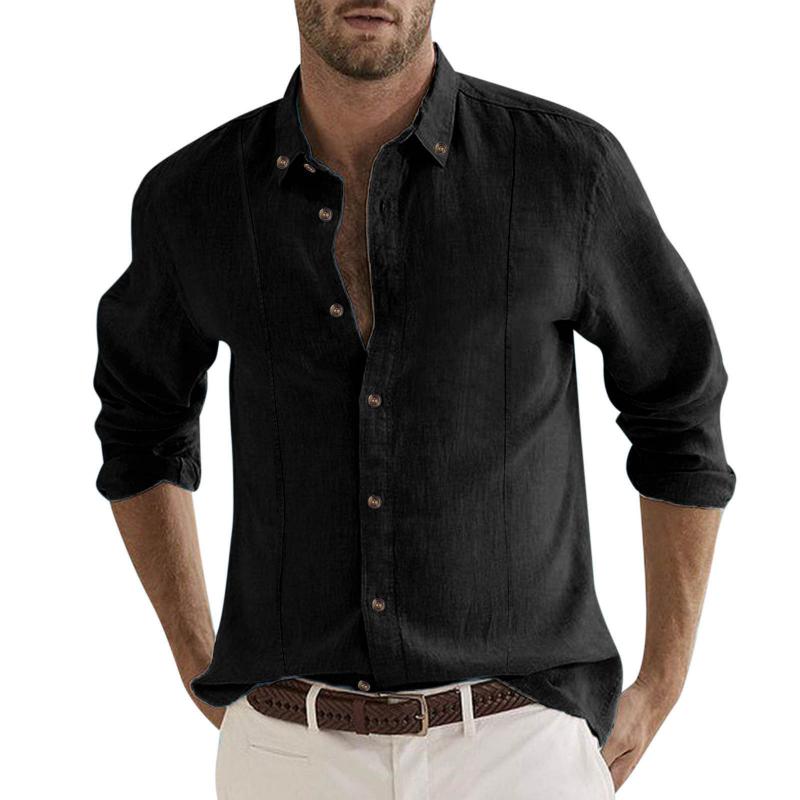 Men's Solid Color Lapel Long Sleeve Shirt 03032162Y