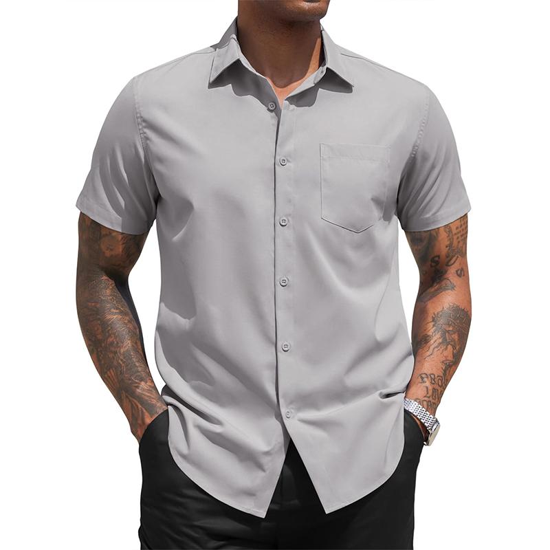 Men's Solid Lapel Short Sleeve Breast Pocket Shirt 14548799Z