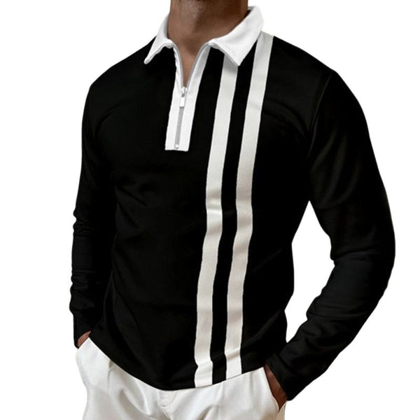 Men's Retro Casual Colorblock Long-sleeved Polo Shirt 21179383TO