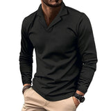 Men's Waffle Suit Collar Solid Color Casual Long Sleeve POLO Shirt 66426246X