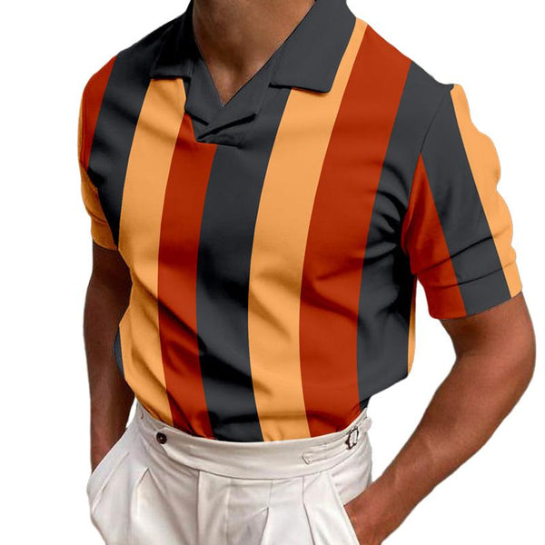 Men's Striped Print Short Sleeve Polo Shirt 14882546Y