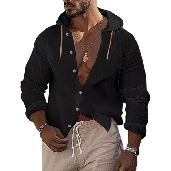 Men's Casual Solid Color Cotton Linen Blend Single-Breasted Hoodie 33523591M