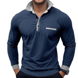 Men's Colorblock Long Sleeve Lapel Polo Shirt 90971168Y