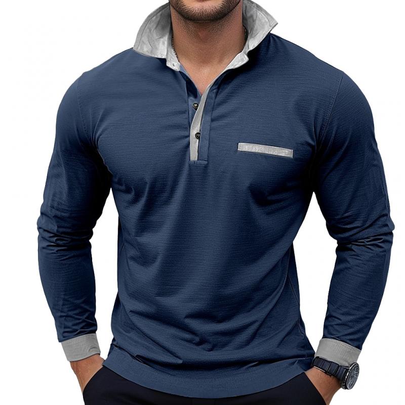 Men's Colorblock Long Sleeve Lapel Polo Shirt 90971168Y