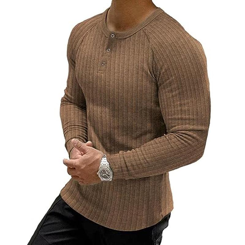 Men's Solid Color Henley Collar Long Sleeve Casual T-shirt 17331466Z