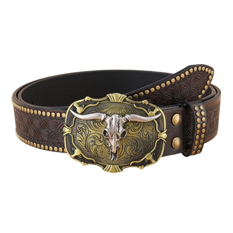 Men's Vintage Western Cowboy Carved Punk Leather Belt 03004753K