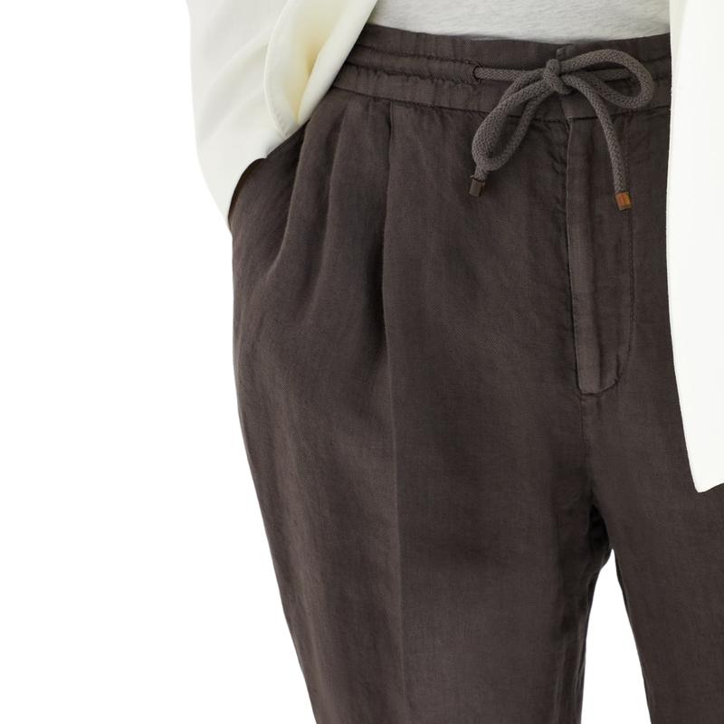 Men's Loose Drawstring Elastic Waist Linen Casual Pants 11796624F