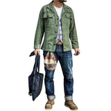 Men's Casual Outdoor Cotton Washed Distressed Lapel Single Breasted Shirt Jacket 24500367M