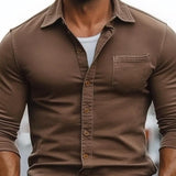 Men's Casual Cotton Blend Lapel Patch Pocket Slim Fit Long Sleeve Shirt 57410678M