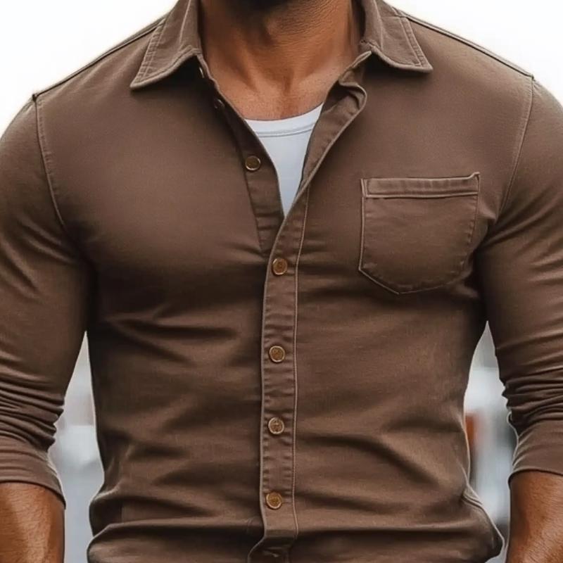 Men's Casual Cotton Blend Lapel Patch Pocket Slim Fit Long Sleeve Shirt 57410678M