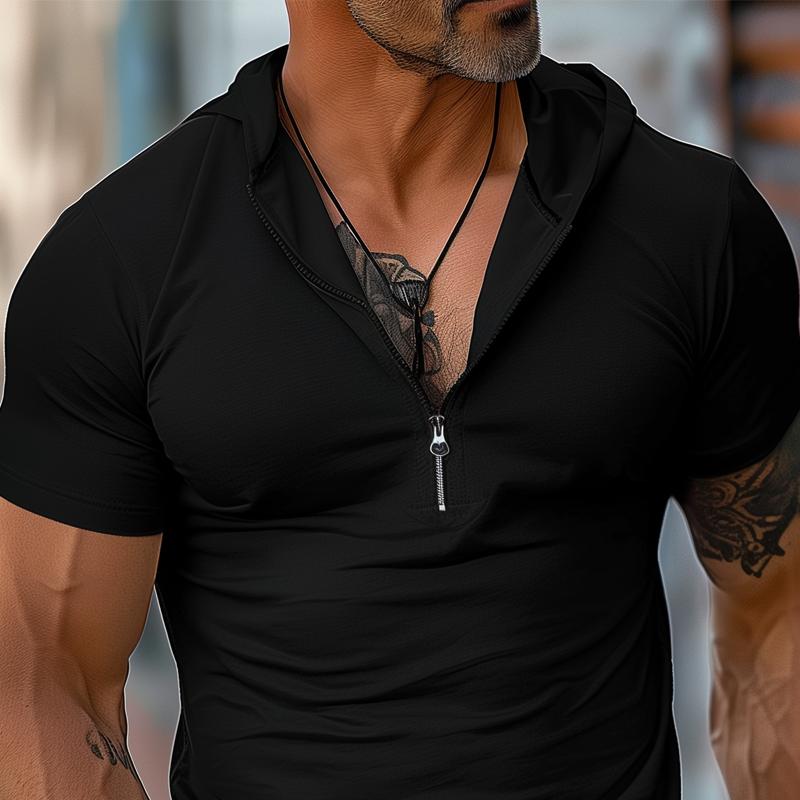 Sudadera con capucha informal de manga corta con cuello con cremallera para hombre 49097247Z