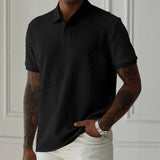 Men's Solid Color Texture Lapel Short Sleeve Polo Shirt 44983927Z