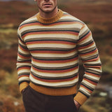 Men's Casual Striped Crew Neck Sweater 10677375F