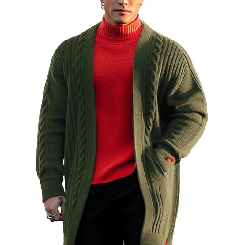 Men's Solid Color Mid-length Loose Knit Cardigan 07864431Z