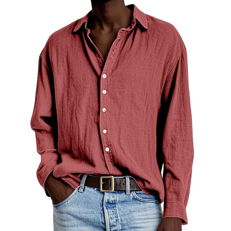 Men's Solid Color Loose Lapel Long Sleeve Casual Shirt 62504389Z