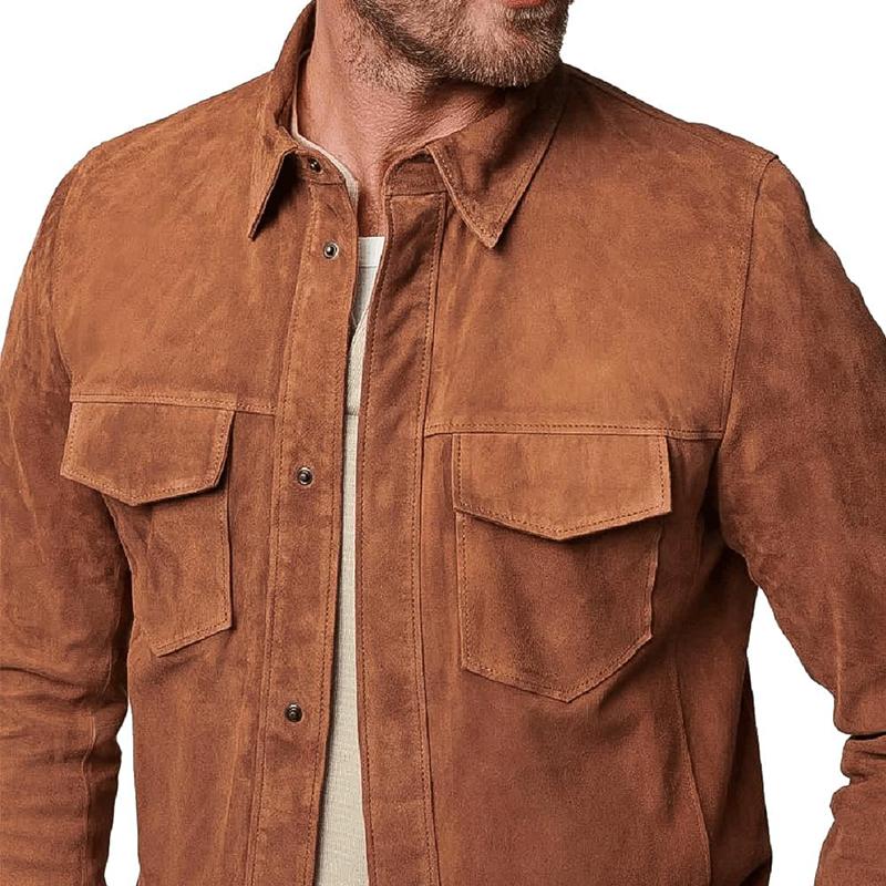 Men's Solid Color Suede Lapel Single Breasted Shirt Jacket 07952239Z