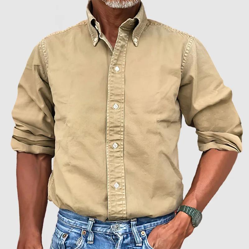 Men's Solid Lapel Long Sleeve Casual Shirt 84598316Z