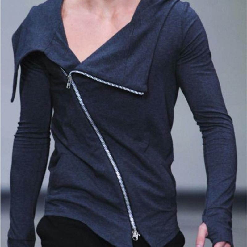 Men's stylish casual irregular slim fit zipper long sleeve T-shirt 85806012K