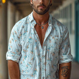 Men's Fashion Floral Lapel Long Sleeve Casual Shirt 61197549Z
