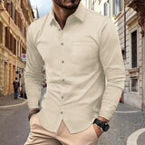 Men's Solid Color Waffle Lapel Long Sleeve Casual Shirt 01496212Z