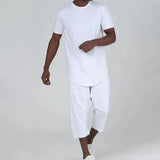 Men's Casual Loose Solid Color Short-Sleeved T-Shirt Shorts Set 10857008Y