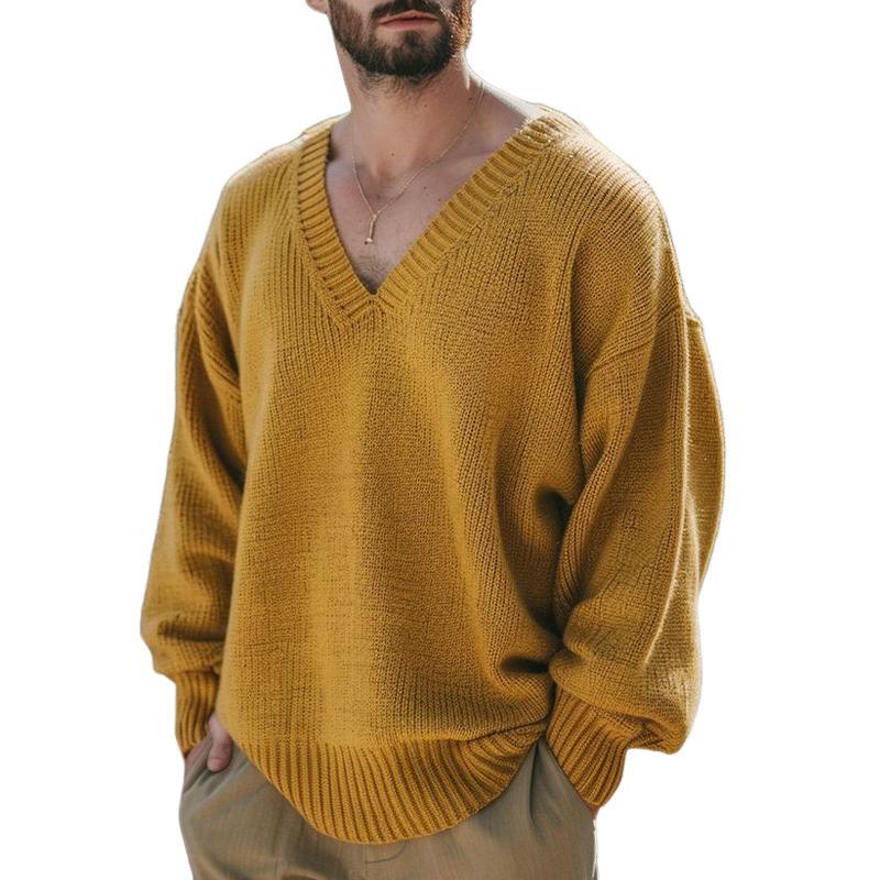 Men's Casual Loose V-Neck Knitted Sweater 65100453U