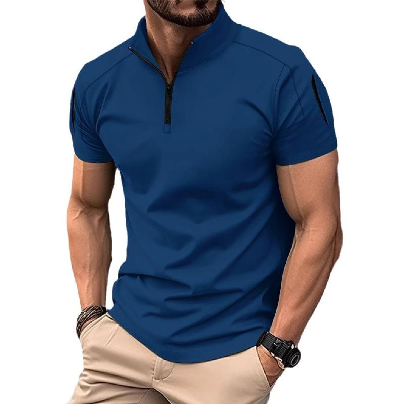 Men's Casual Stitching Stand Collar Short-sleeved Polo Shirt 77256712X