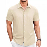 Men's Casual Puff Wrinkle Lapel Patch Pocket Short Sleeve Shirt 78174219M