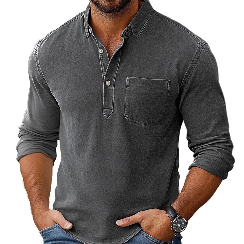 Men's Solid Color Lapel Long Sleeve Polo Shirt 10587468Z