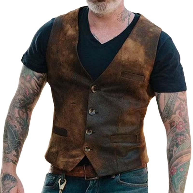 Men's Vintage Classic British Style Slim Button Multi-pocket Vest 68909139K