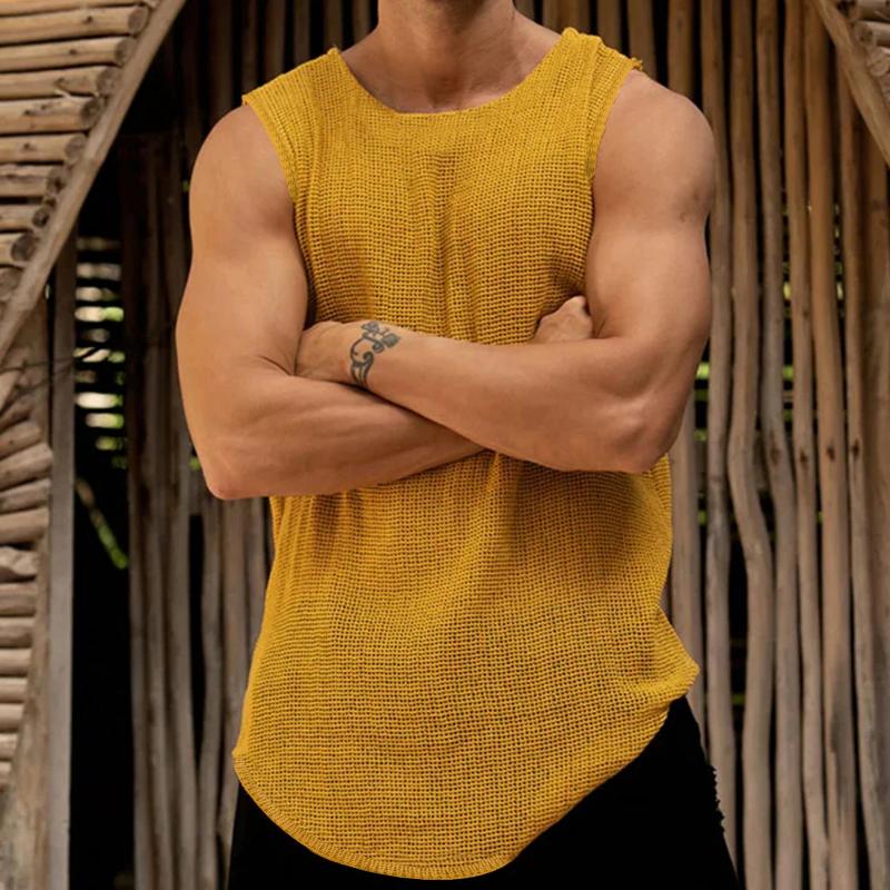 Men's Casual Solid Color Round Neck Thin Knitted Tank Top 11406074M