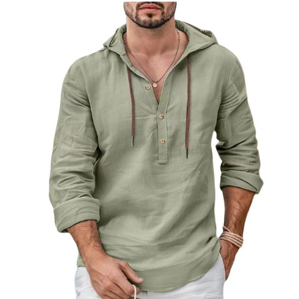 Men's Casual Cotton Blended Pullover Hooded Long Sleeve Shirt 12249769Y