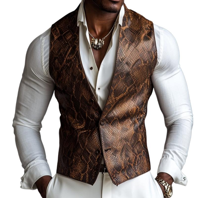 Men's Retro Casual Snakeskin Leather Vest 50883474TO